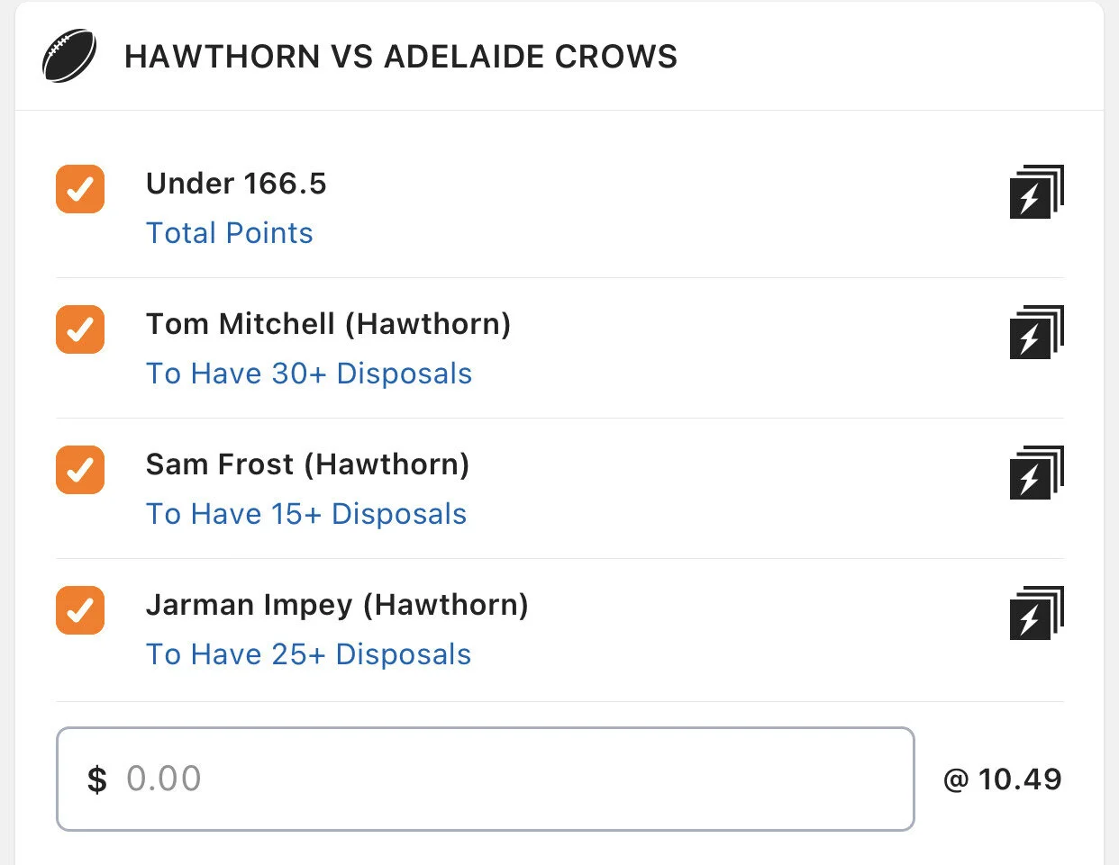 Hawks SGM, Stake 1 Unit, Minimum Odds 8, Lads/Neds.