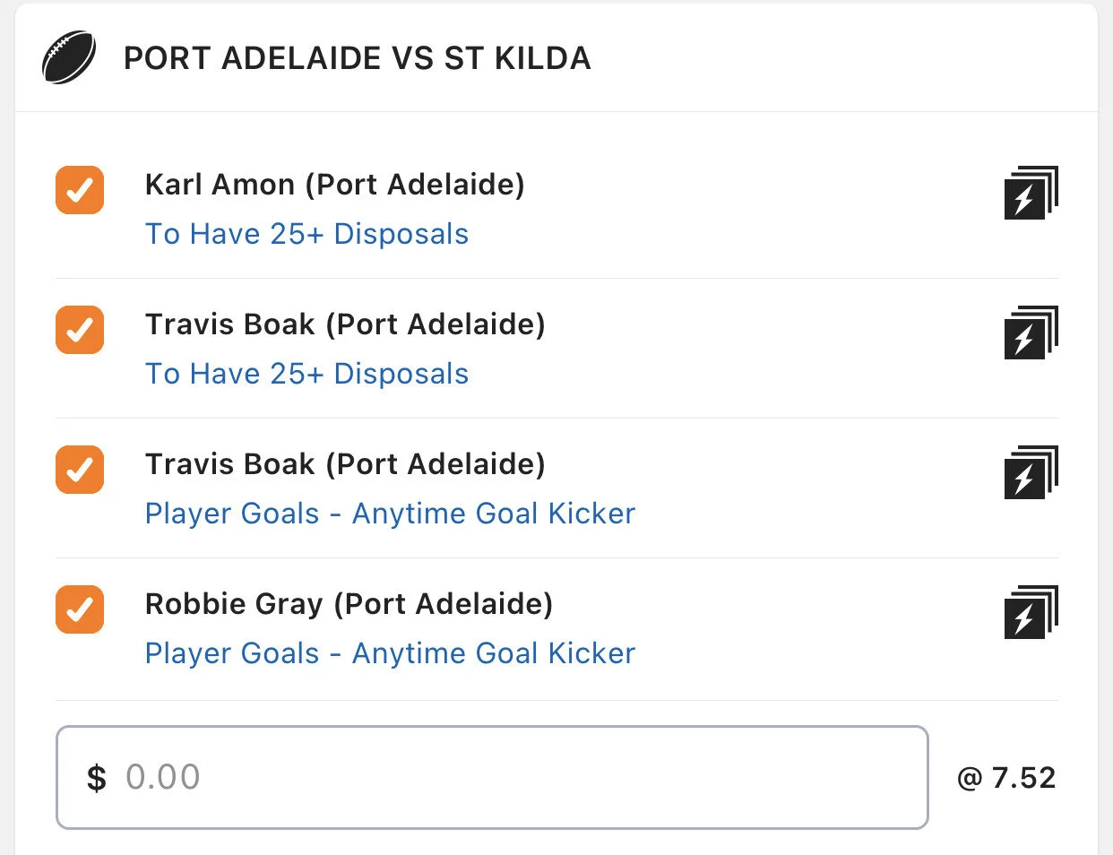 Port SGM, Stake 1 unit, Minimum Odds $6 Lads/Neds.