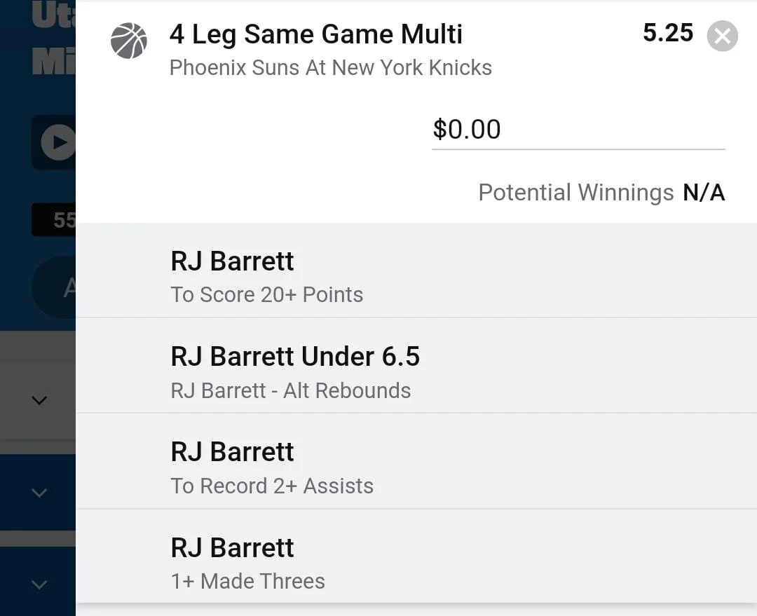 RJ Barrett. 1.5 units take odds over $4.5