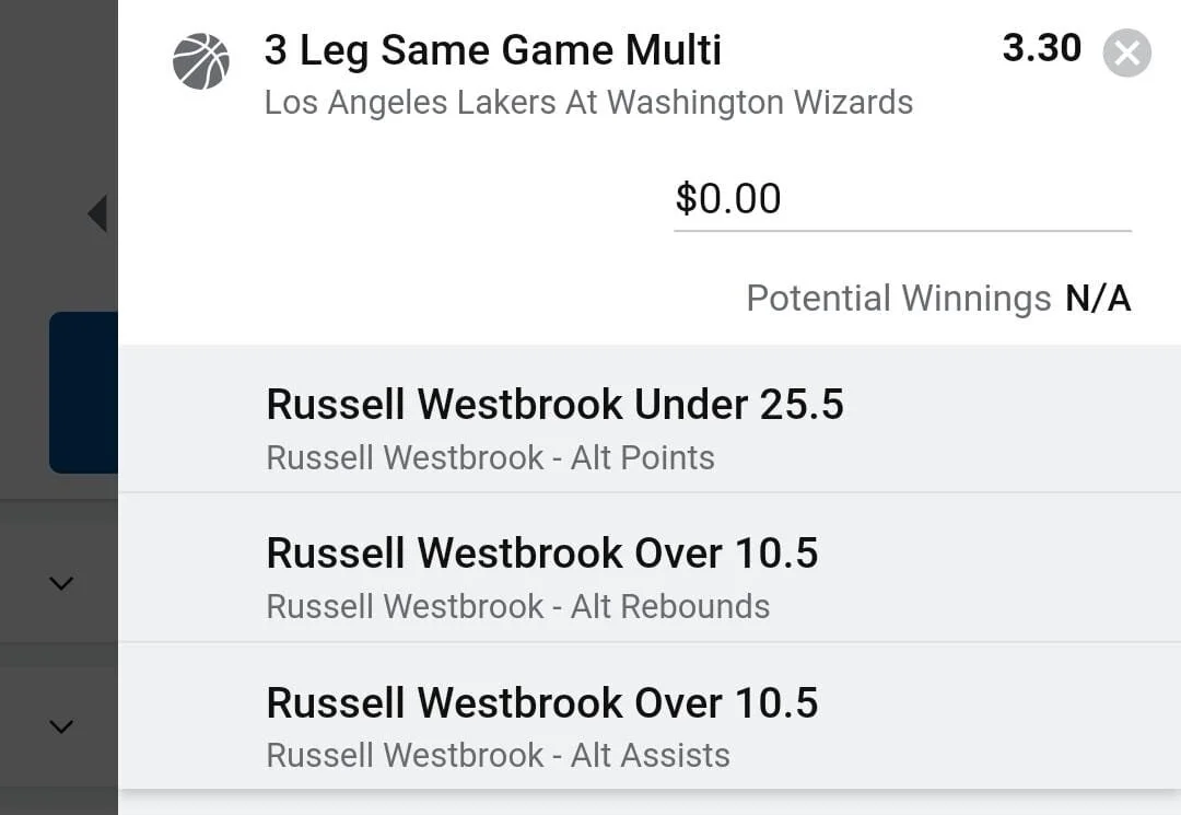Westbrook 2 units. Take odds over $2.5