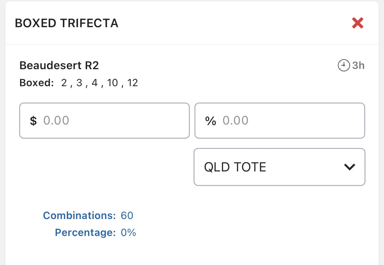 Race 2 - Trifecta, $30 outlay for 50% of div