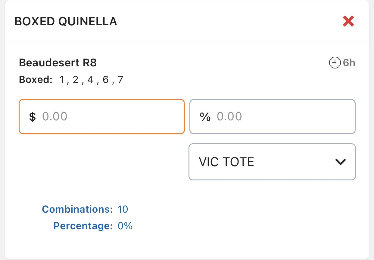 Race 8 - Quinella, $25 Outlay, 250% of div