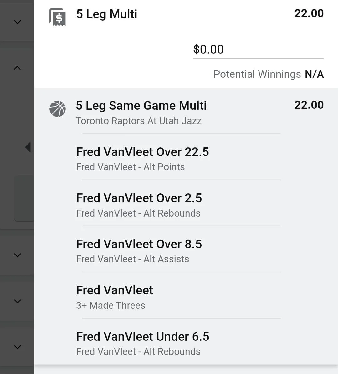 Fred Van Vleet 1 unit. Take odds over $15