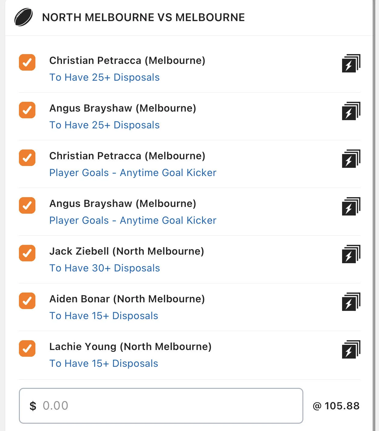 Dees/Norf Combo SGM, Stake 0.5 Units, Minimum Odds $60, Lads/Neds