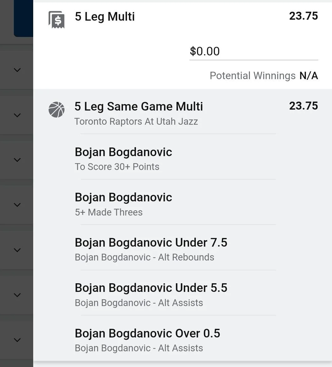Jazz, Bojan 1 unit. Take odds over $15