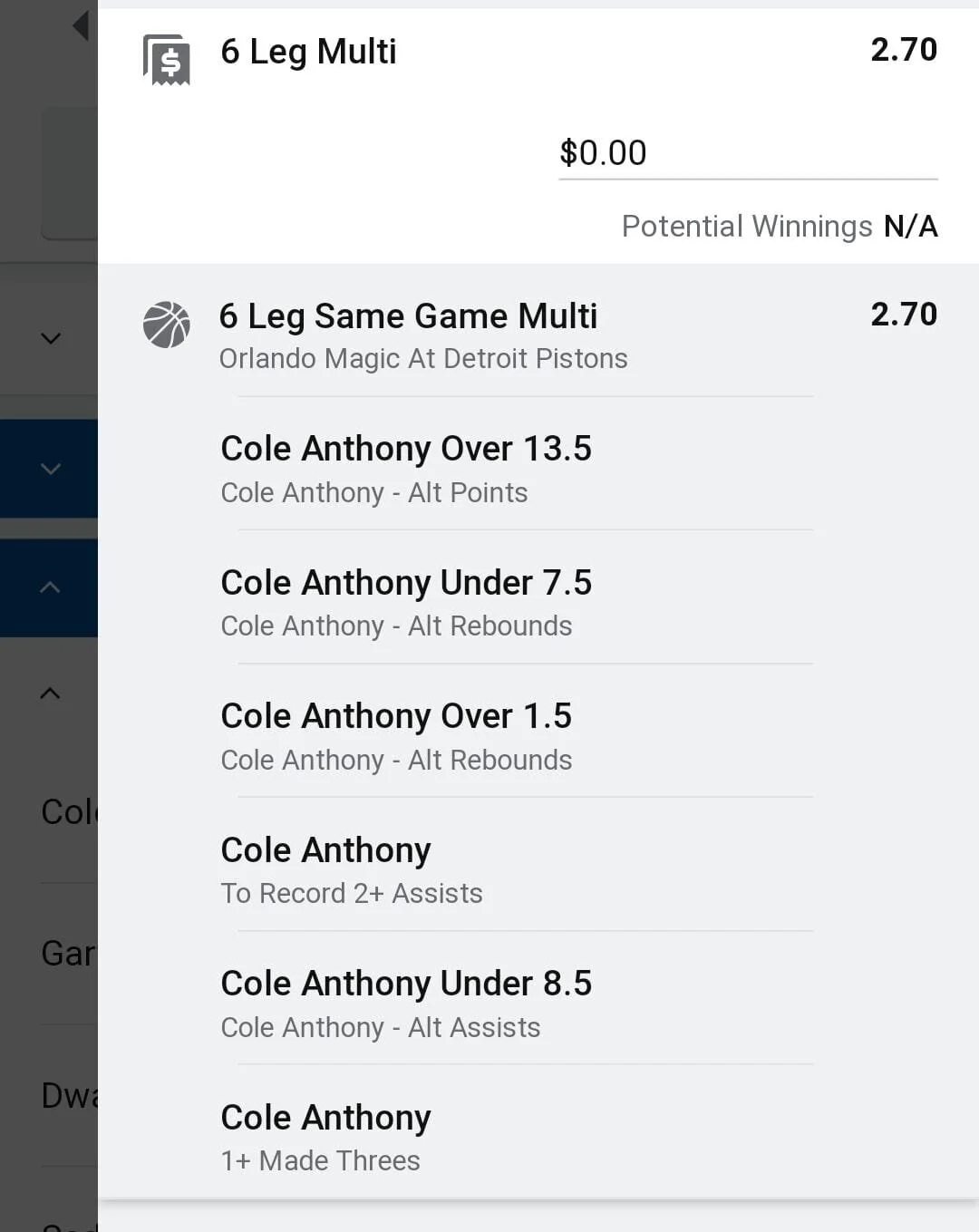 Cole Anthony 3 units. Take odds over $2