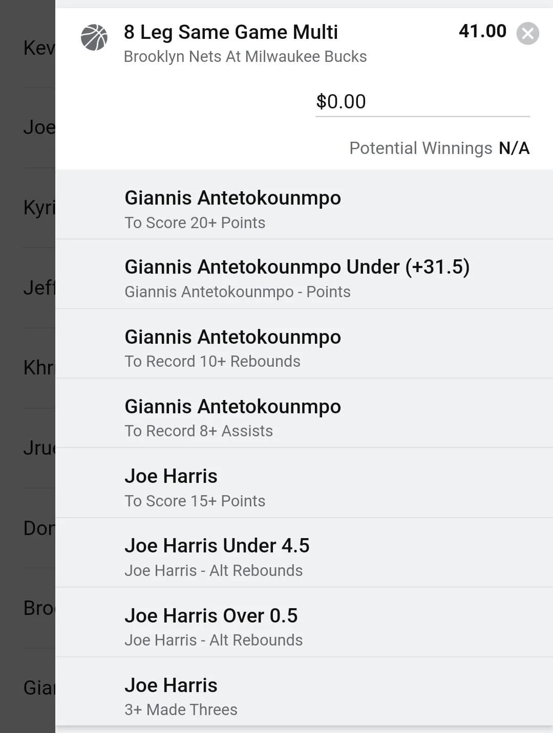 Harris x Giannis combination 1 unit. Take odds over $25