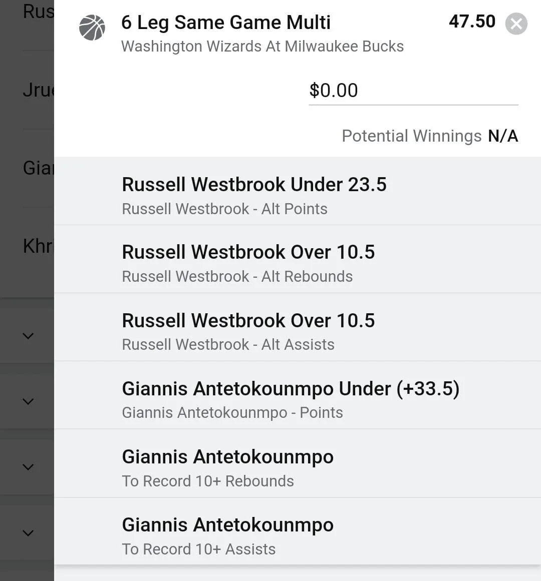 Westbrook x Giannis combination 1 unit. Take odds over $25