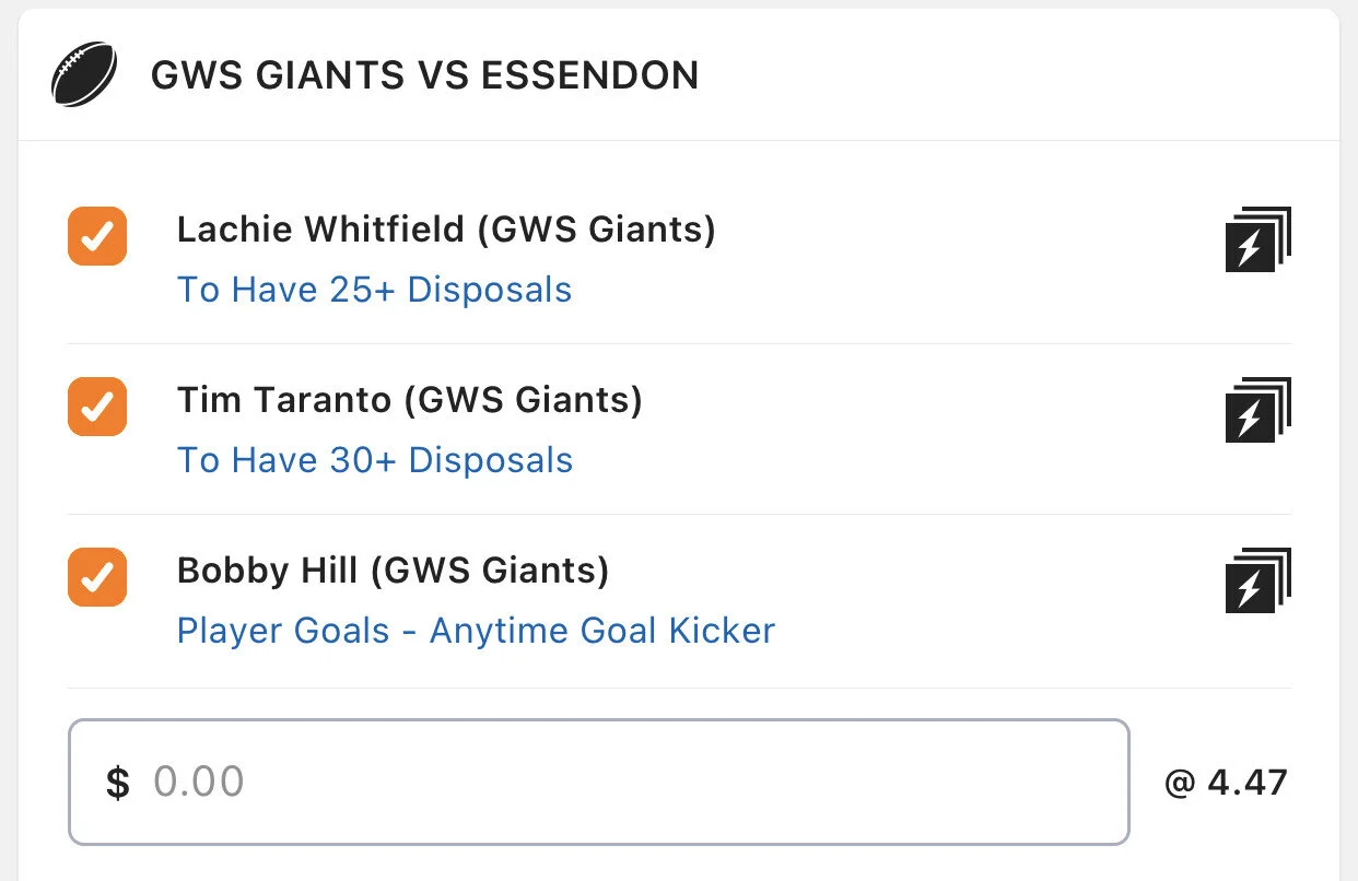 GWS SGM - Stake 2 Units, Minimum Odds 3.6, Lads/Neds.