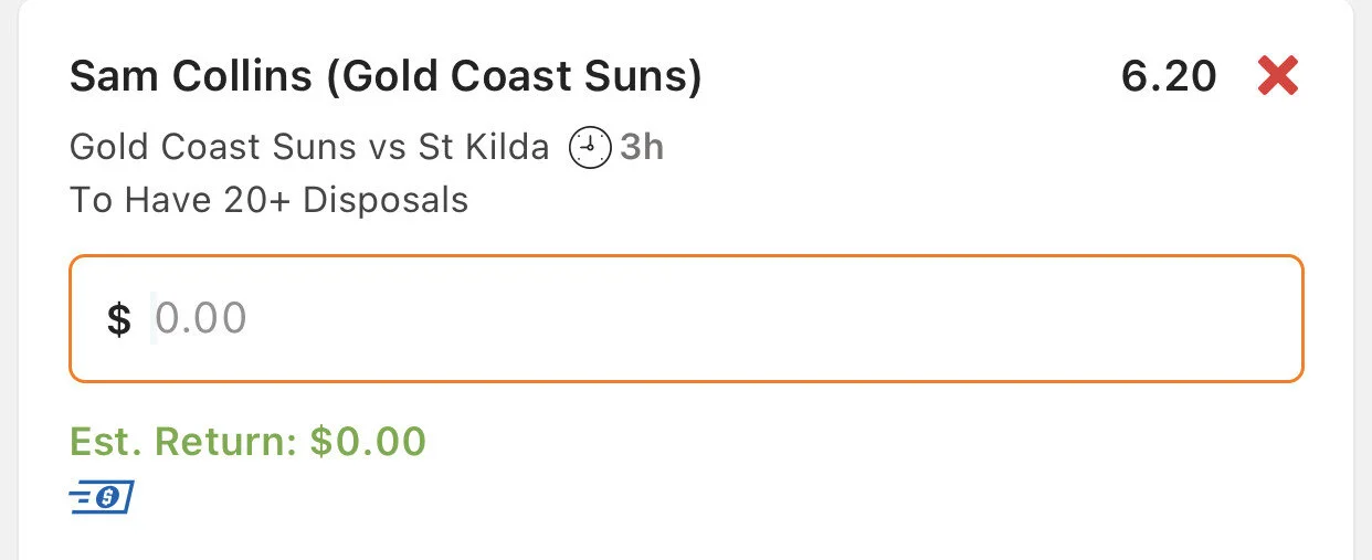 Collins 20+ Disposals, Stake 1 unit, Minimum Odds 5.5, Lads/Neds