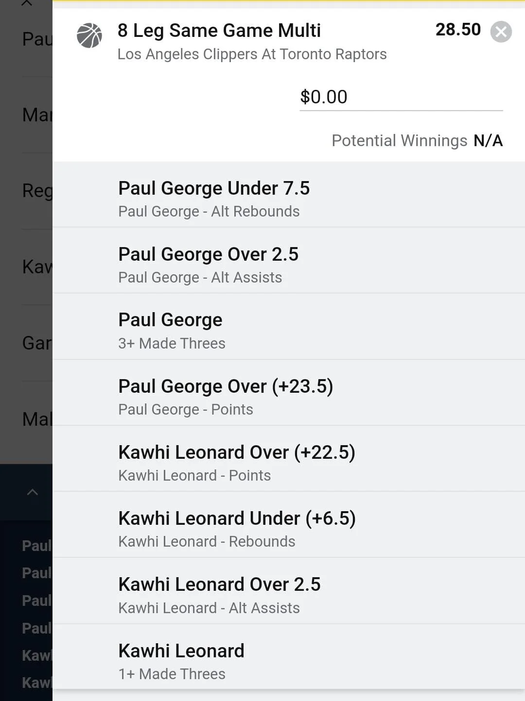 Kawhi x Paul George 1 unit. Take odds over $15