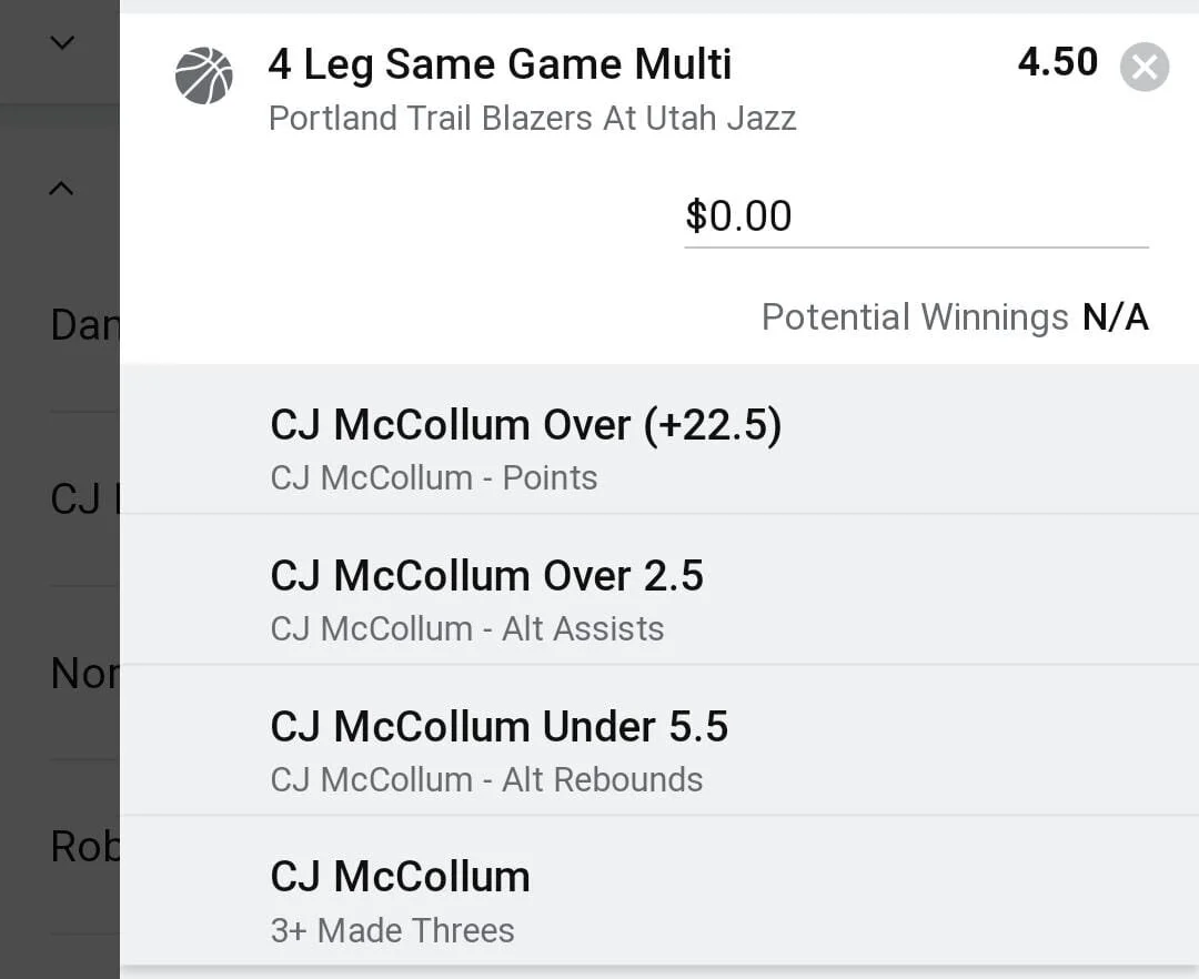CJ McCollum 3 units. Take odds over $3.5