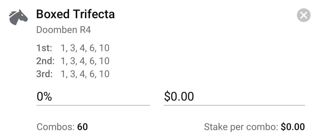 Doomben Race 4 - Trifecta, Total Stake 1 unit.