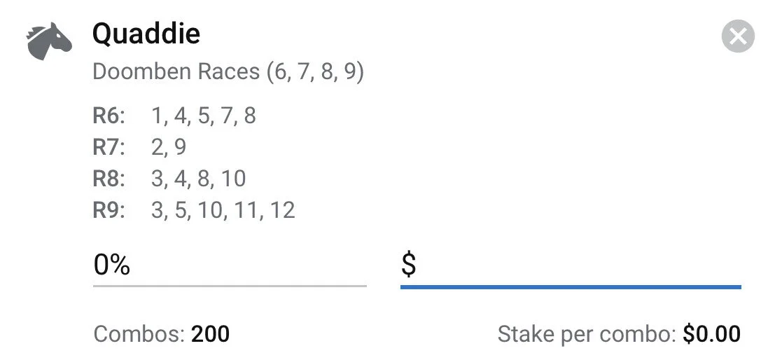 Doomben - Quaddie, Total Stake 1.5 Units.
