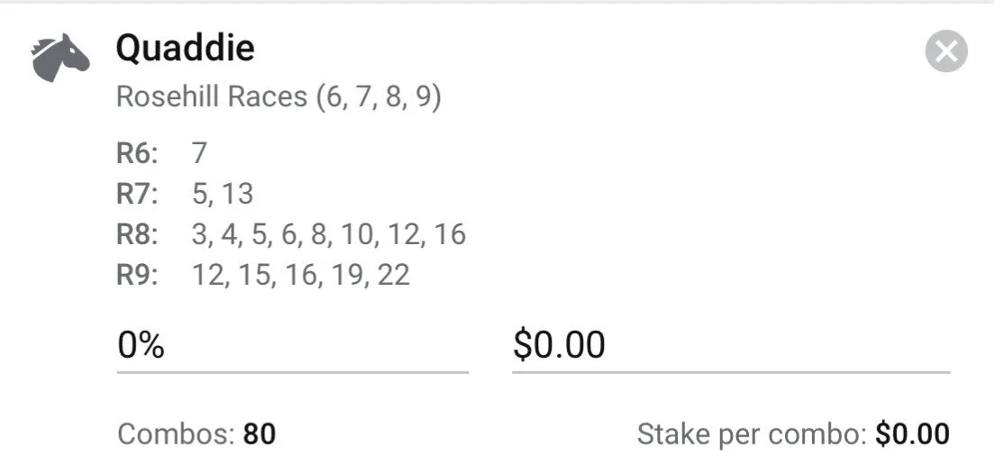 Rosehill - Quaddie, Total Stake 1 Unit.