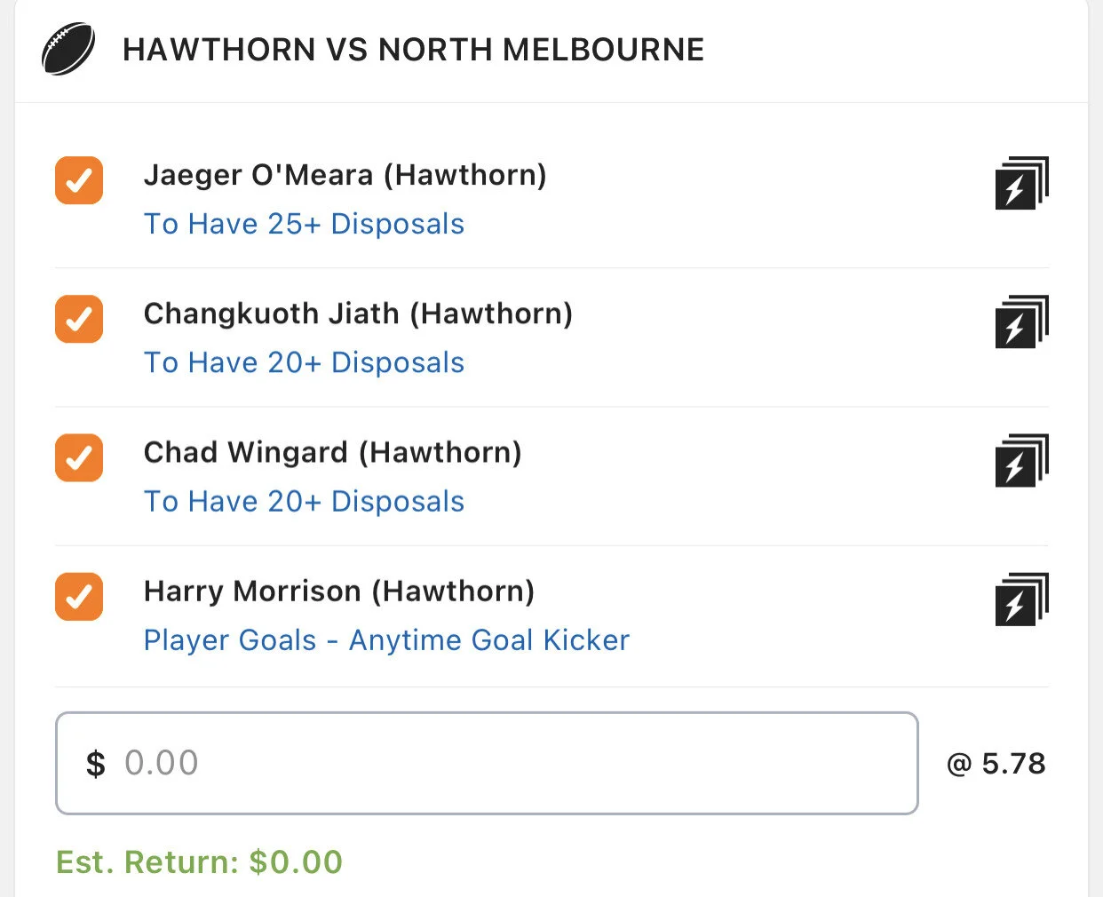 Hawks SGM - Stake 1 Unit, Minimum Odds 5.10, Lads/Neds