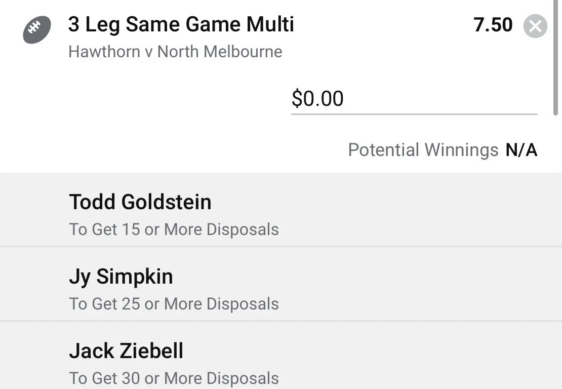 Kangas SGM - Stake 1.5 Unit, Minimum Odds 5.2, Sportsbet (If SGM banned, Lads/Neds next best.