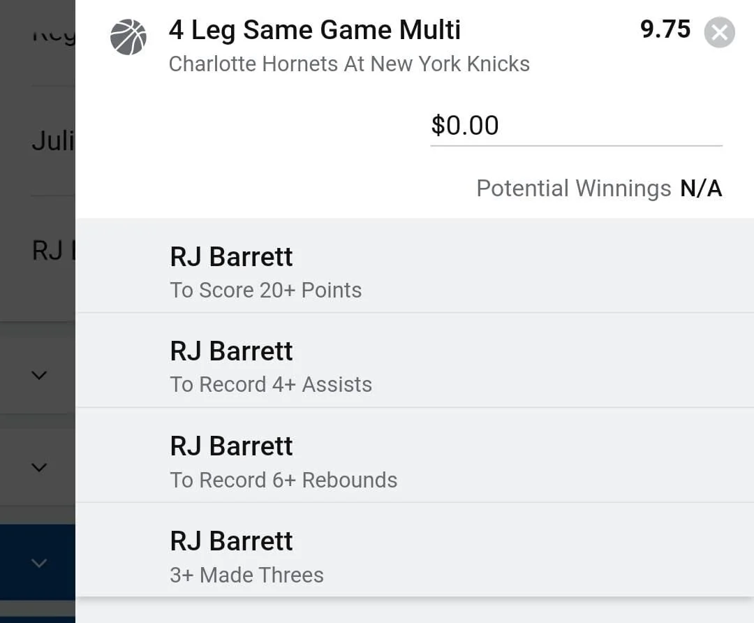 4 games in last 10 very strong recent trend. He's been rebounding, assisting and shooting 3s very well.RJ Barrett 1.5 units. Take odds over $8