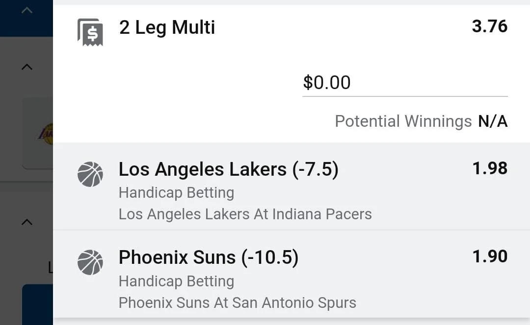 Late Season Win Multi  Lakers -7.5 x Suns -10.5, Stake 2 units. Take odds over $3