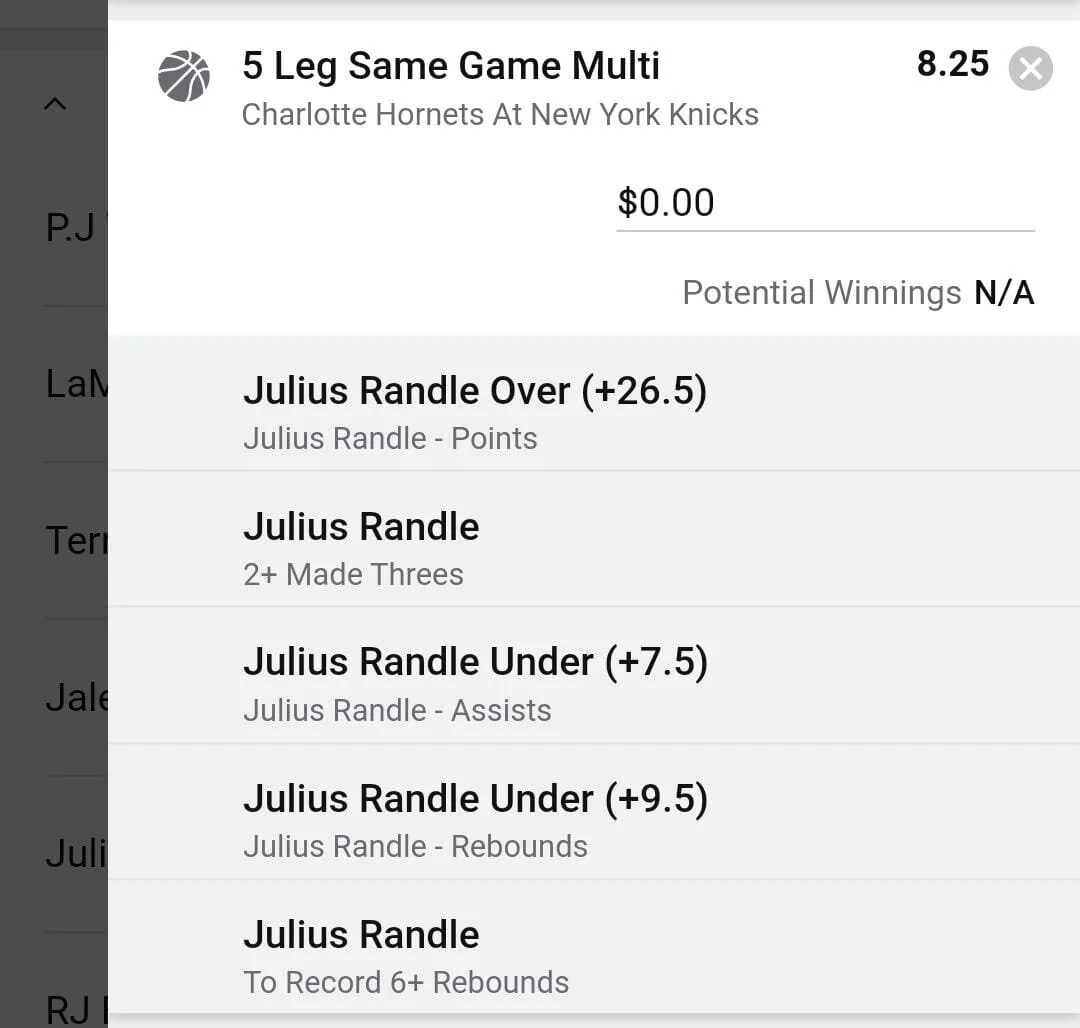 Randle 1.5 units. Take odds over $6