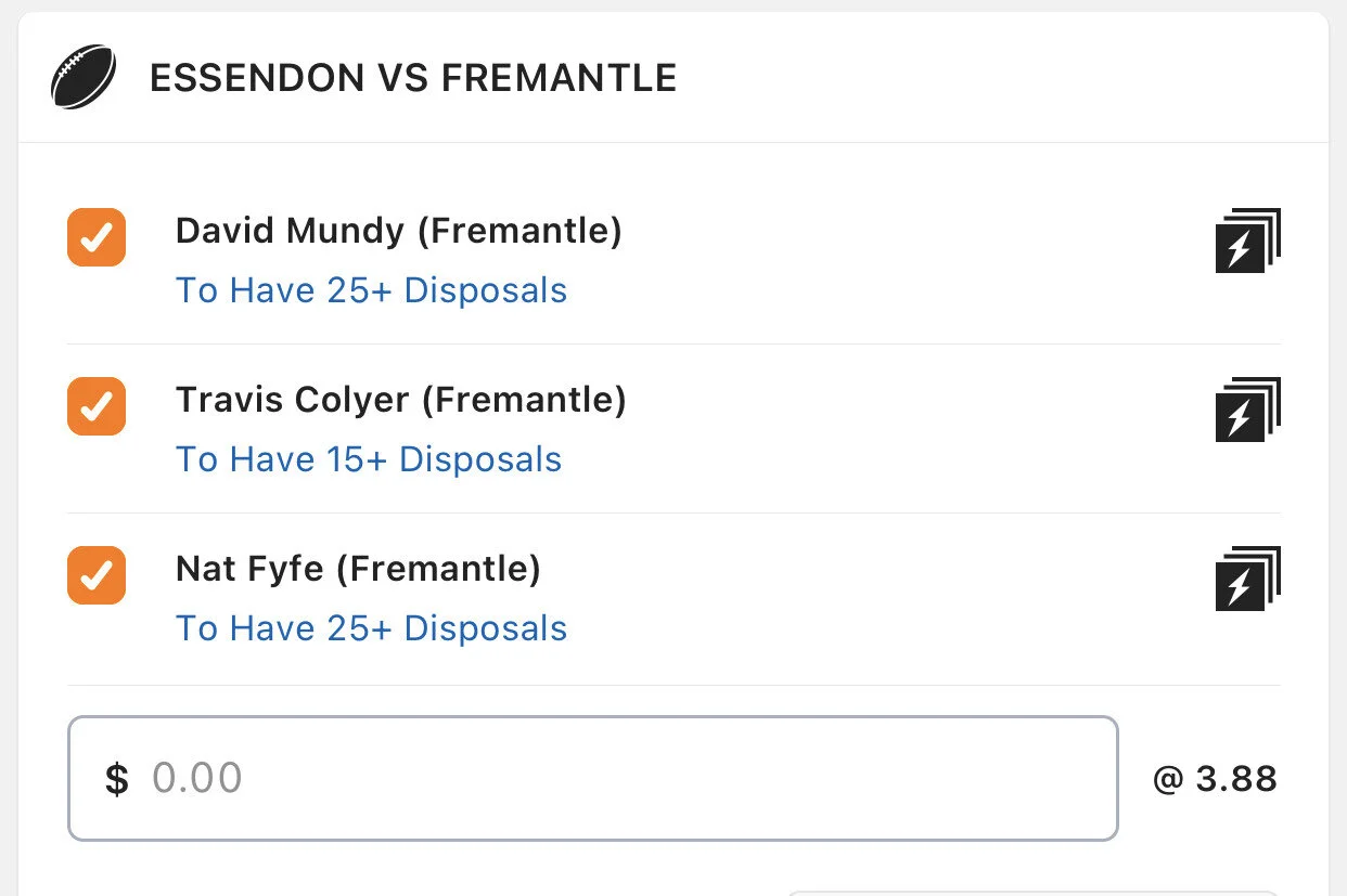 Freo SGM - Stake 2 Units, Minimum Odds 3.35, Lads/Neds