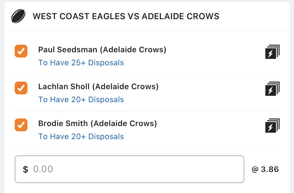 Crows SGM - Stake 2 units, Minimum Odds 3.30, Lads/Neds