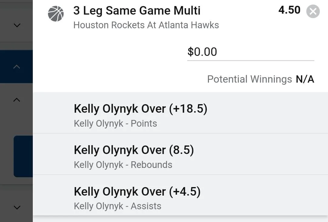 Olynyk 2 units. Take odds over $3.5