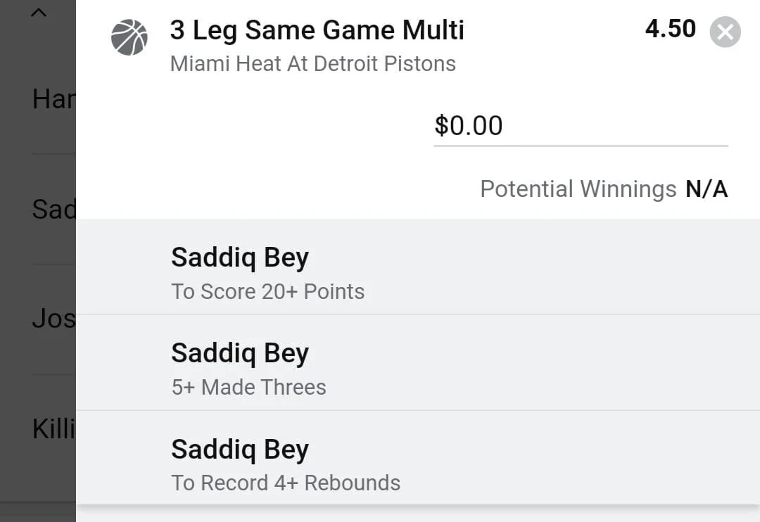 Saddiq Bey 2 units. Take odds over $3.5