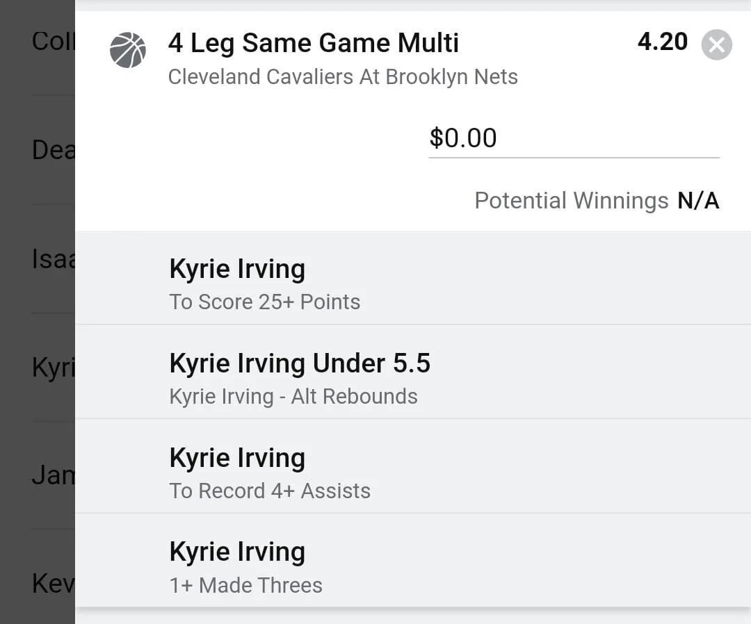 Kyrie 2 units. Take odds over $3.2