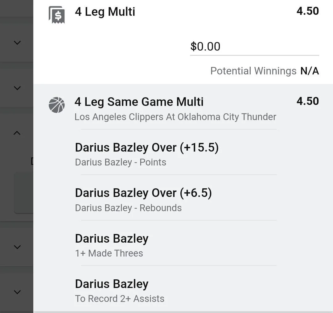 Darius Bazley 2 units. Take odds over $3.5