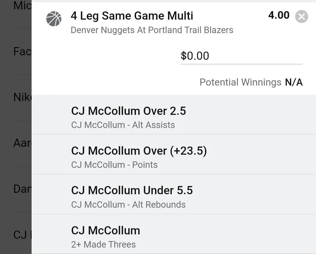 CJ McCollum 3 units. Take odds over $3