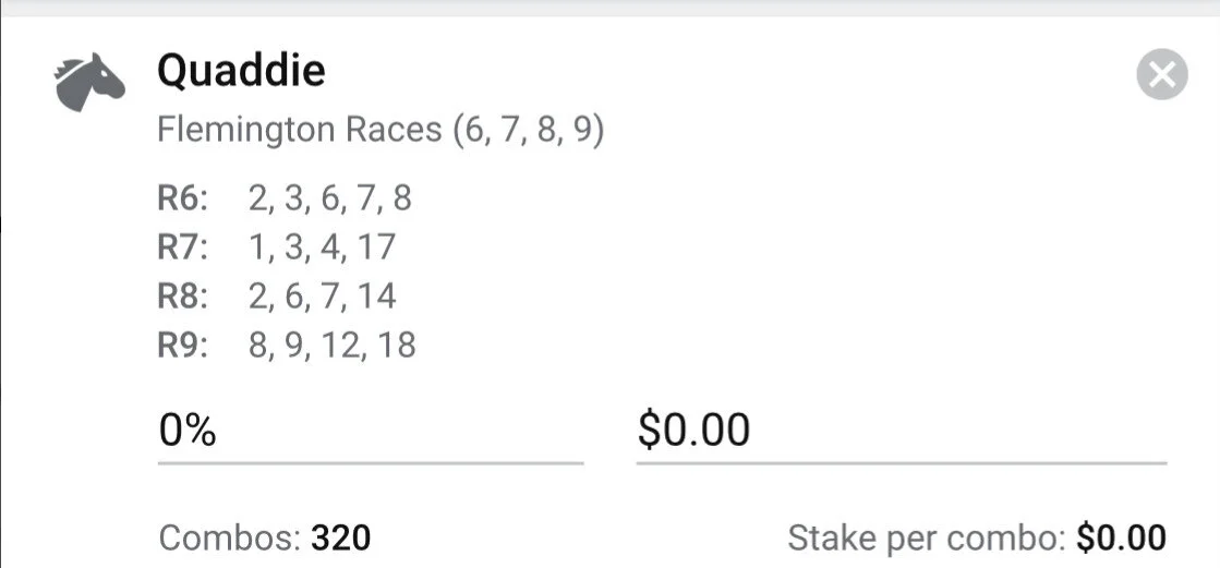 Quaddie - Stake 2 Units, Bookmaker Any.