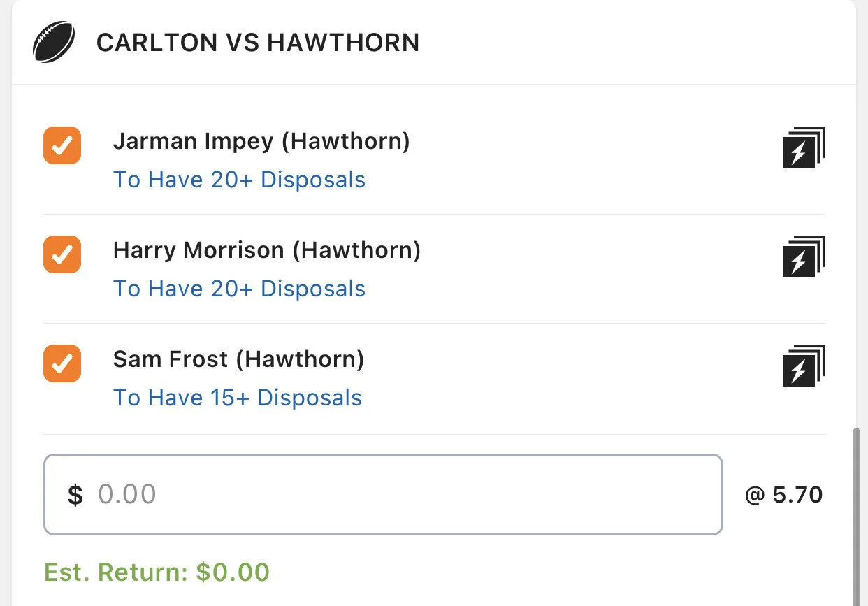 Hawks SGM - Stake 1 Unit, Minimum Odds 5.10, Lads/Neds