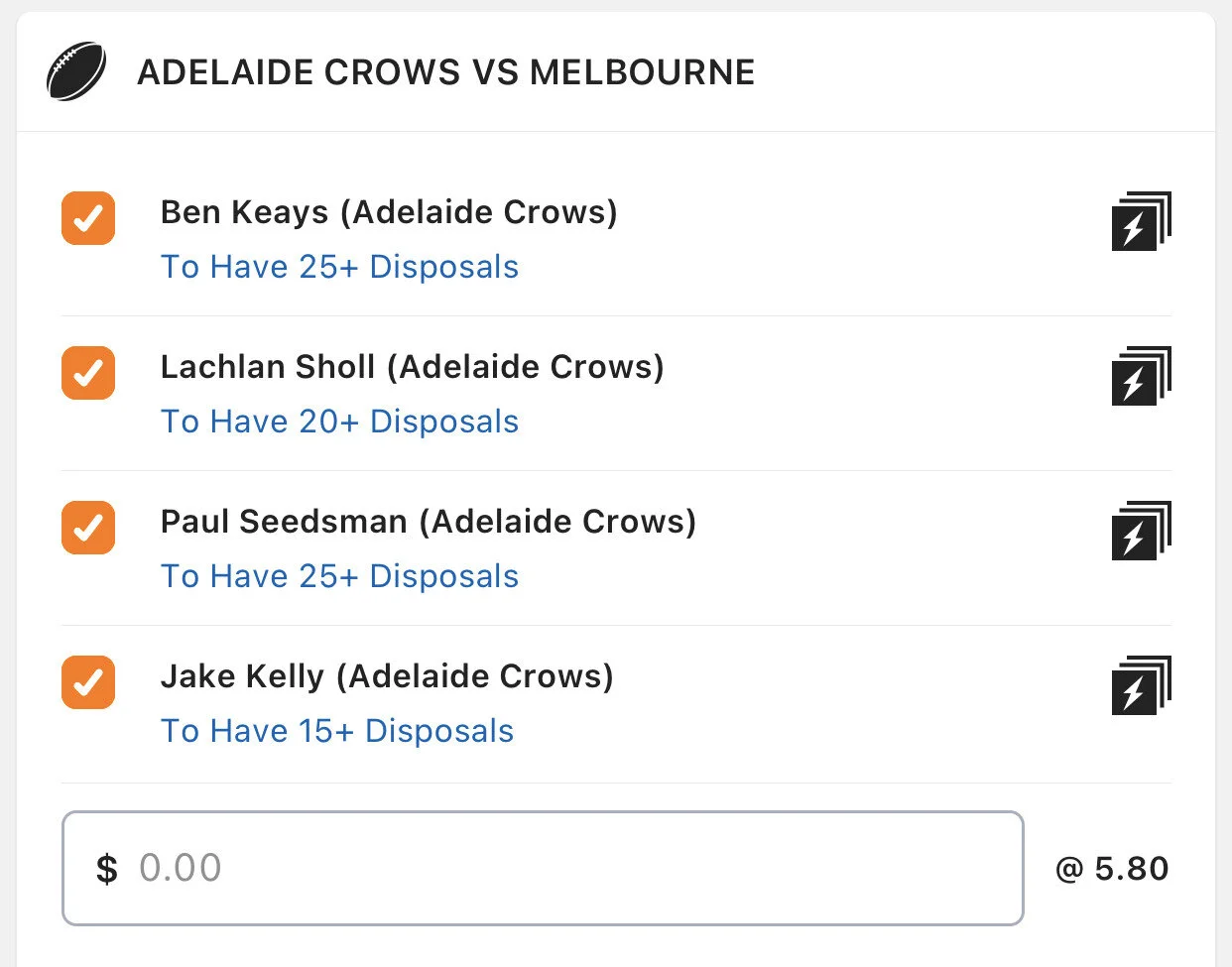 Crows SGM - Stake 1 unit, Minimum Odds 5, Lads/Neds