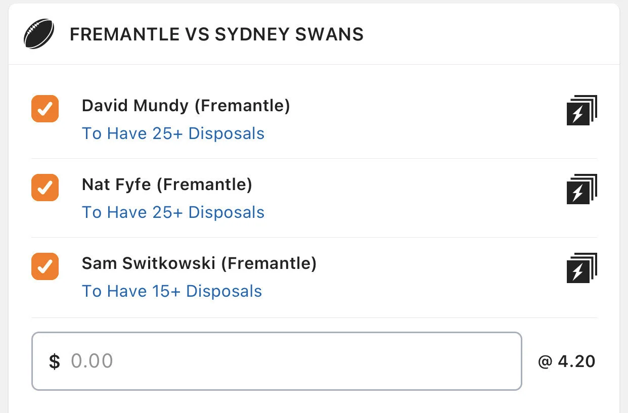 Freo SGM - Stake 1.5 Units, Minimum Odds 3.5, Lads/Neds/