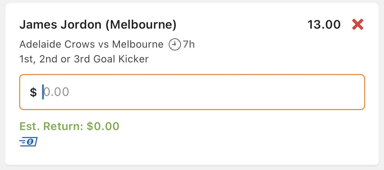 Jordon 1st, 2nd or 3rd Goal Kicker, Stake 0.5 Units, Minimum Odds 9, Lads/Neds