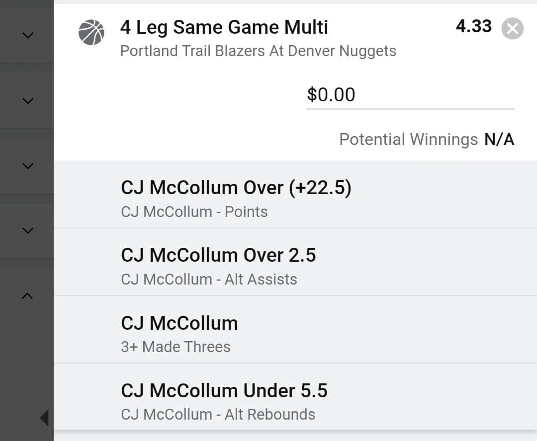 CJ McCollum 2 units. Take odds over $3