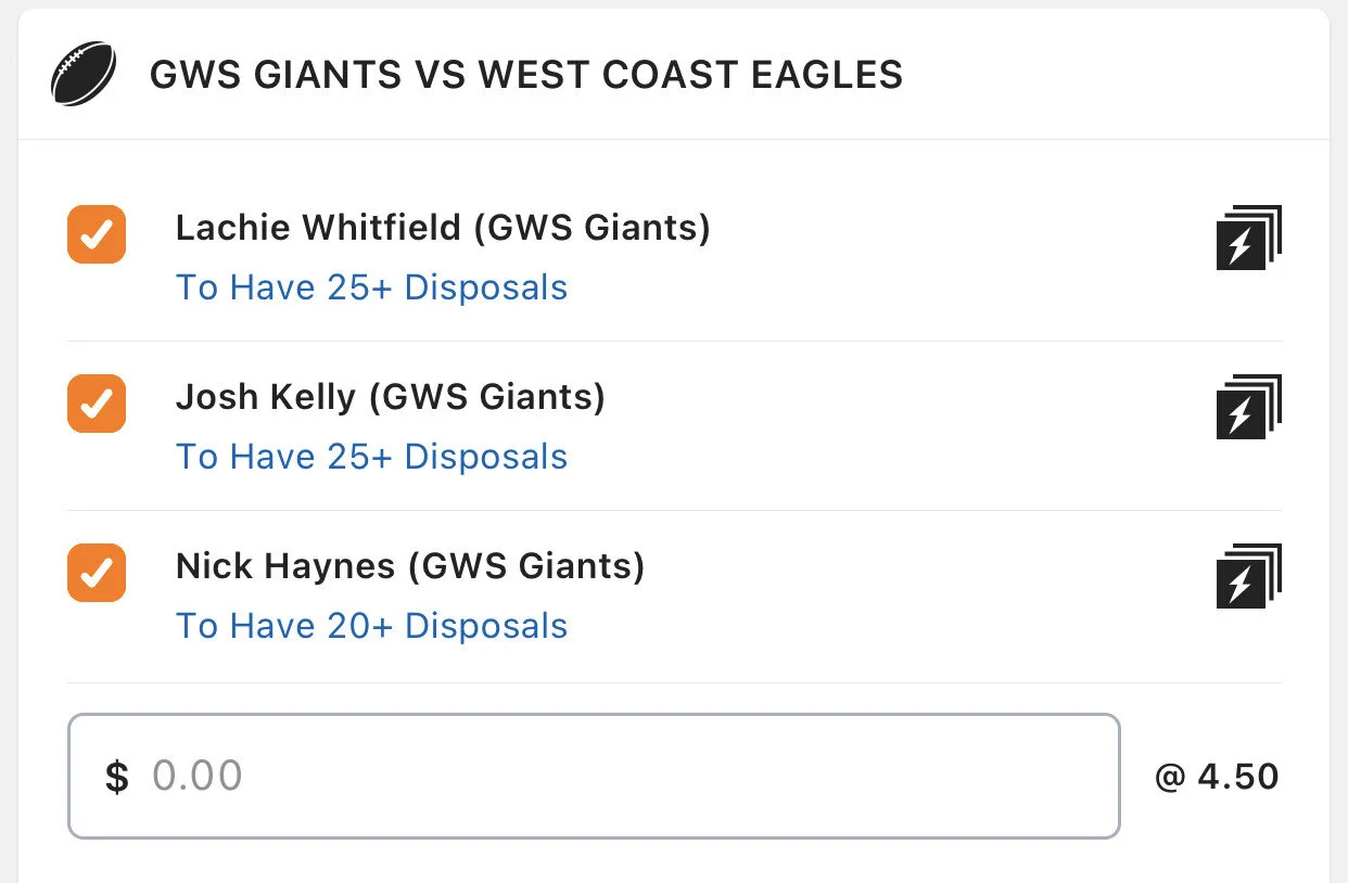 GWS SGM - Stake 2 Units, Minimum Odds 3.8, Lads/Neds.