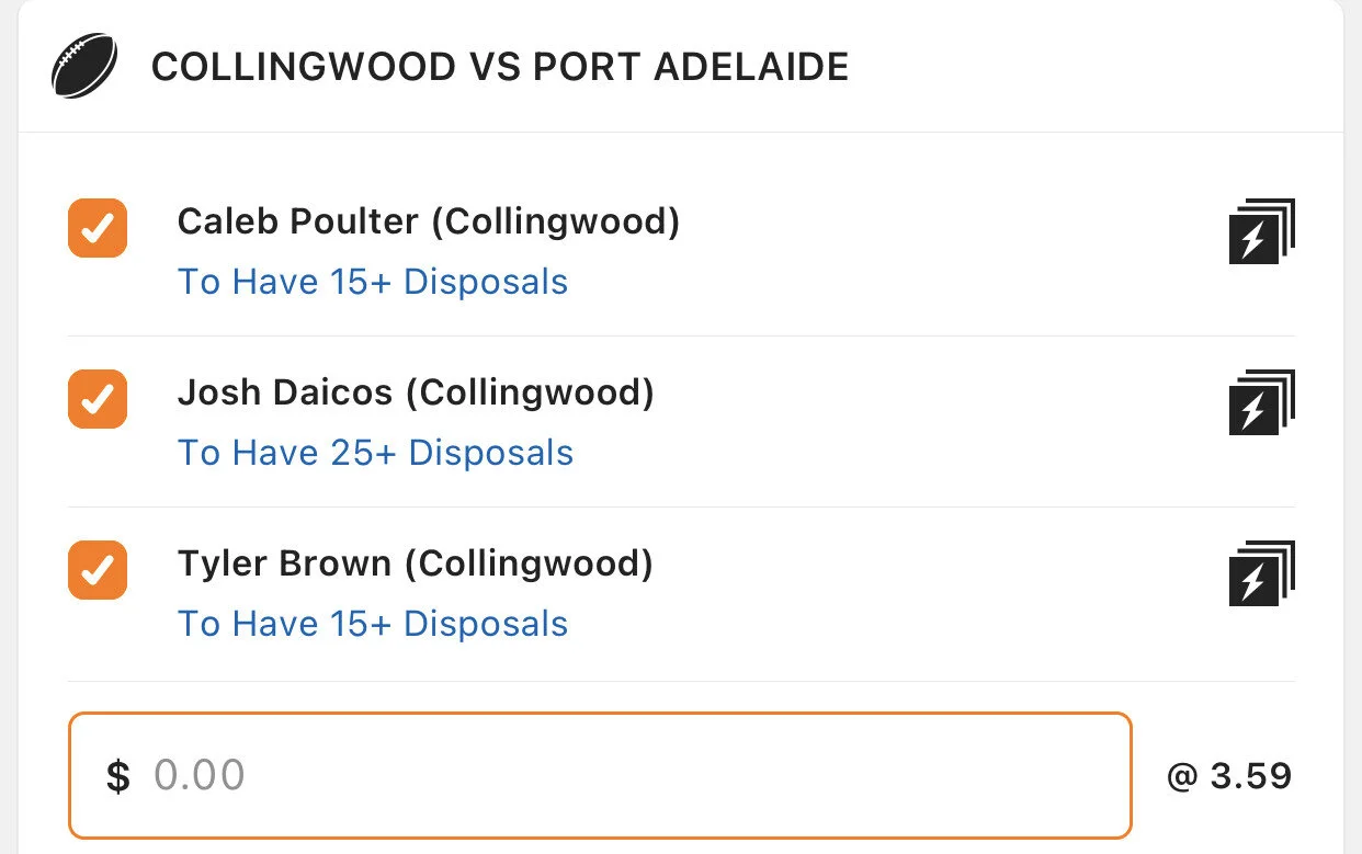 Pies SGM - Stake 2 Units, Minimum Odds 3.2, Lads/Neds.