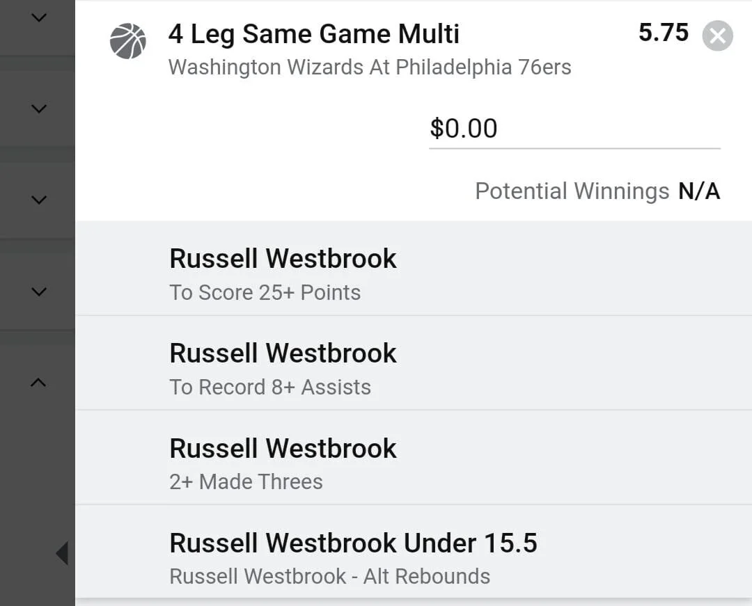 Russell Westbrook 1.5 units. Take odds over $4