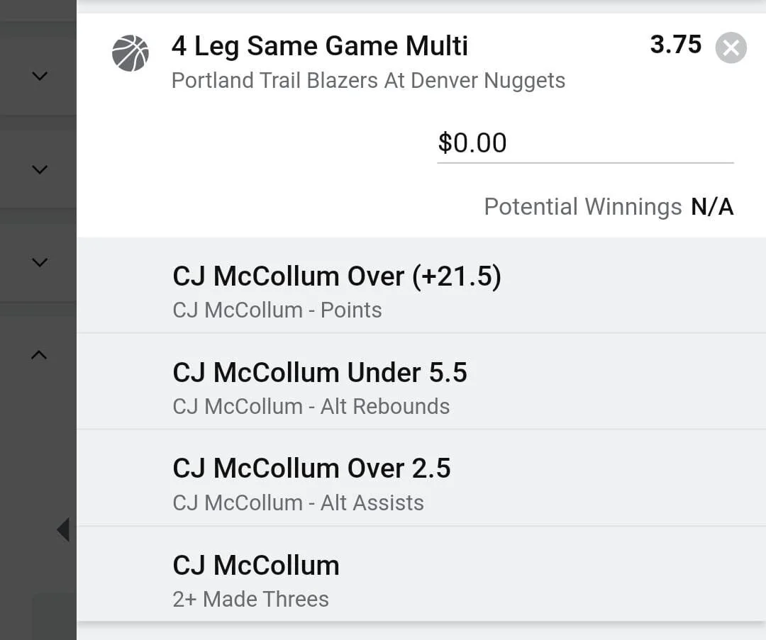 CJ McCollum 2 units. Take odds over $3