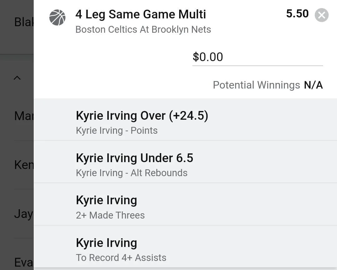 Kyrie 2 units. Take odds over $4.5