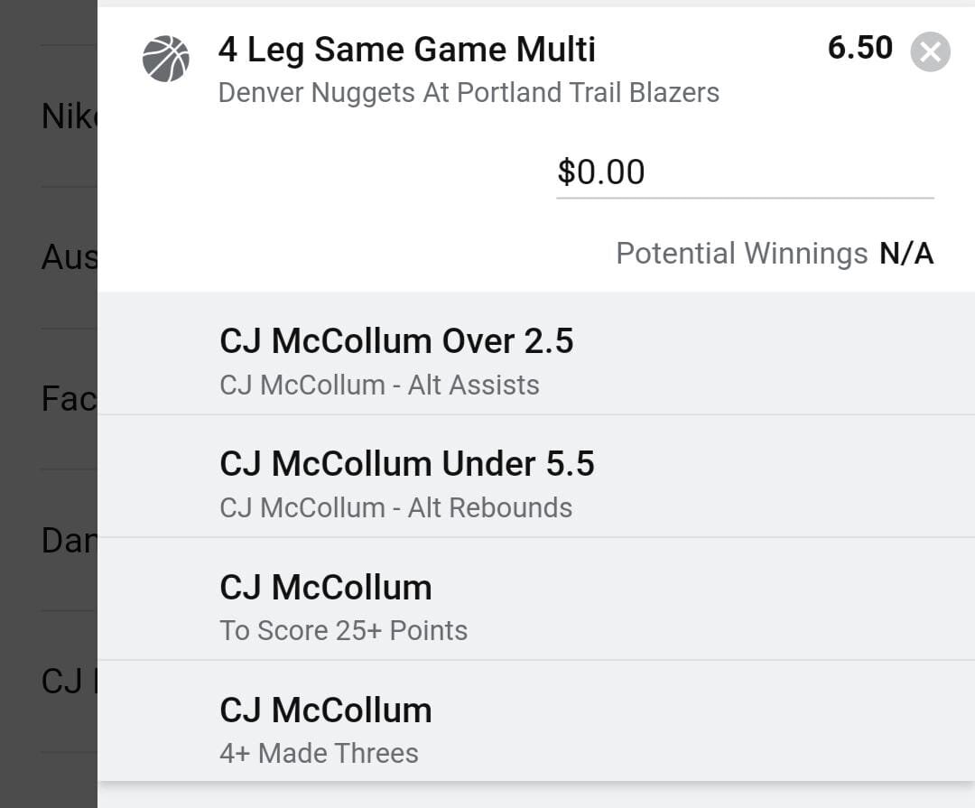 CJ McCollum 1.5 units. Take odds over $4.5