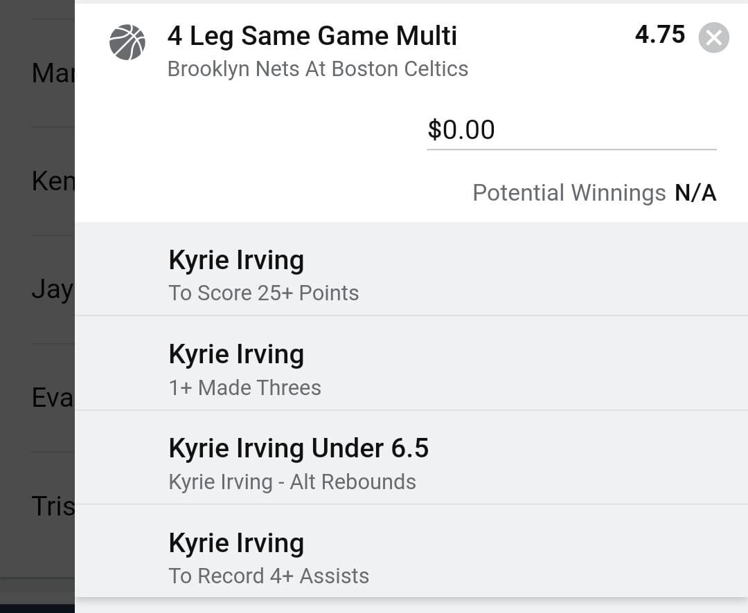 Kyrie 2 units. Take odds over $3