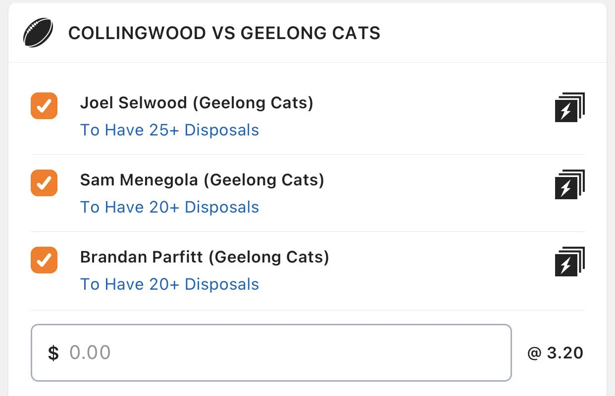 Geelong Cats Same Game Multi, Stake 3 Units, Minimum Odds $2.80, Best odds at Lads/Neds