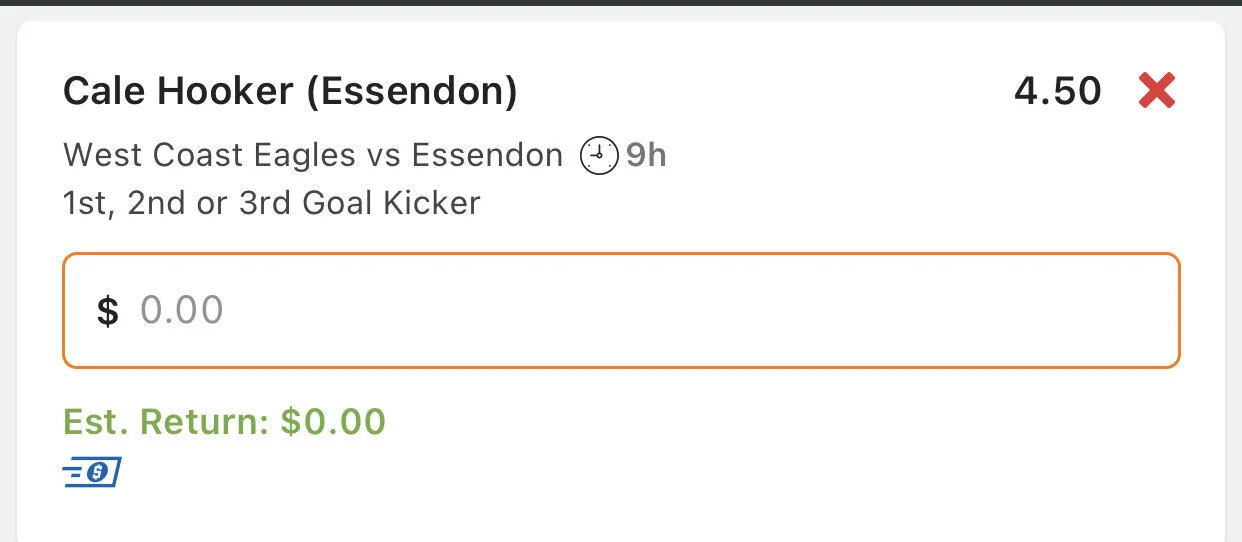 Hooker 1st, 2nd or 3rd Goal Kicker, Stake 1 Unit, Minimum Odds 4.2, Lads/Neds