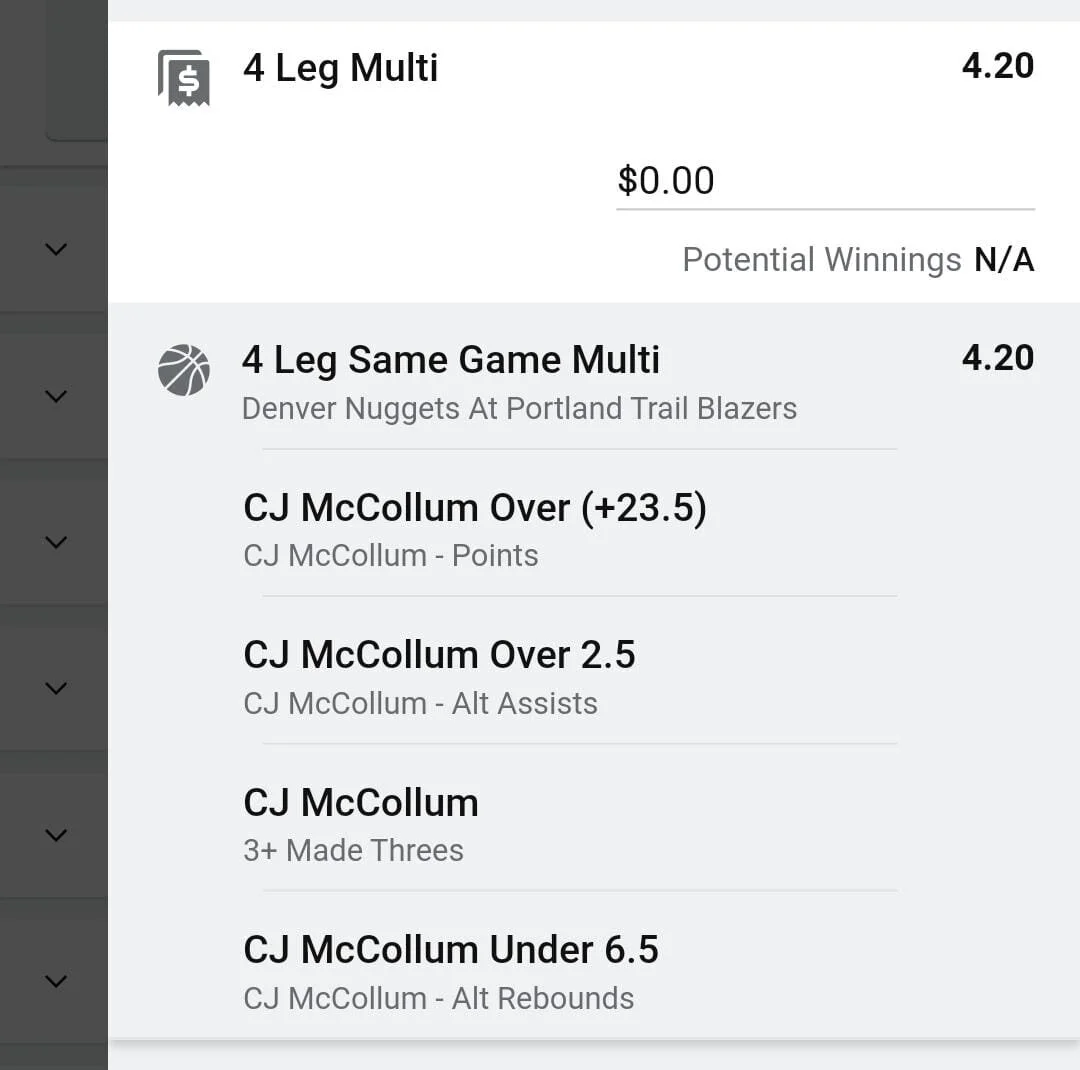 CJ McCollum 2 units. Take odds over $3