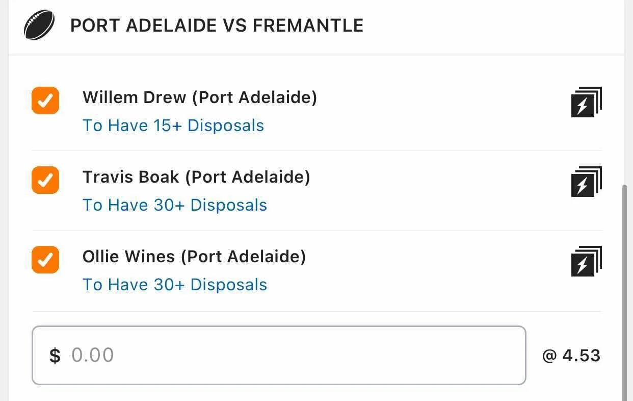 Port SGM, Stake 1.5 Units, Min Odds $4.00, Best Book Lads/Neds.