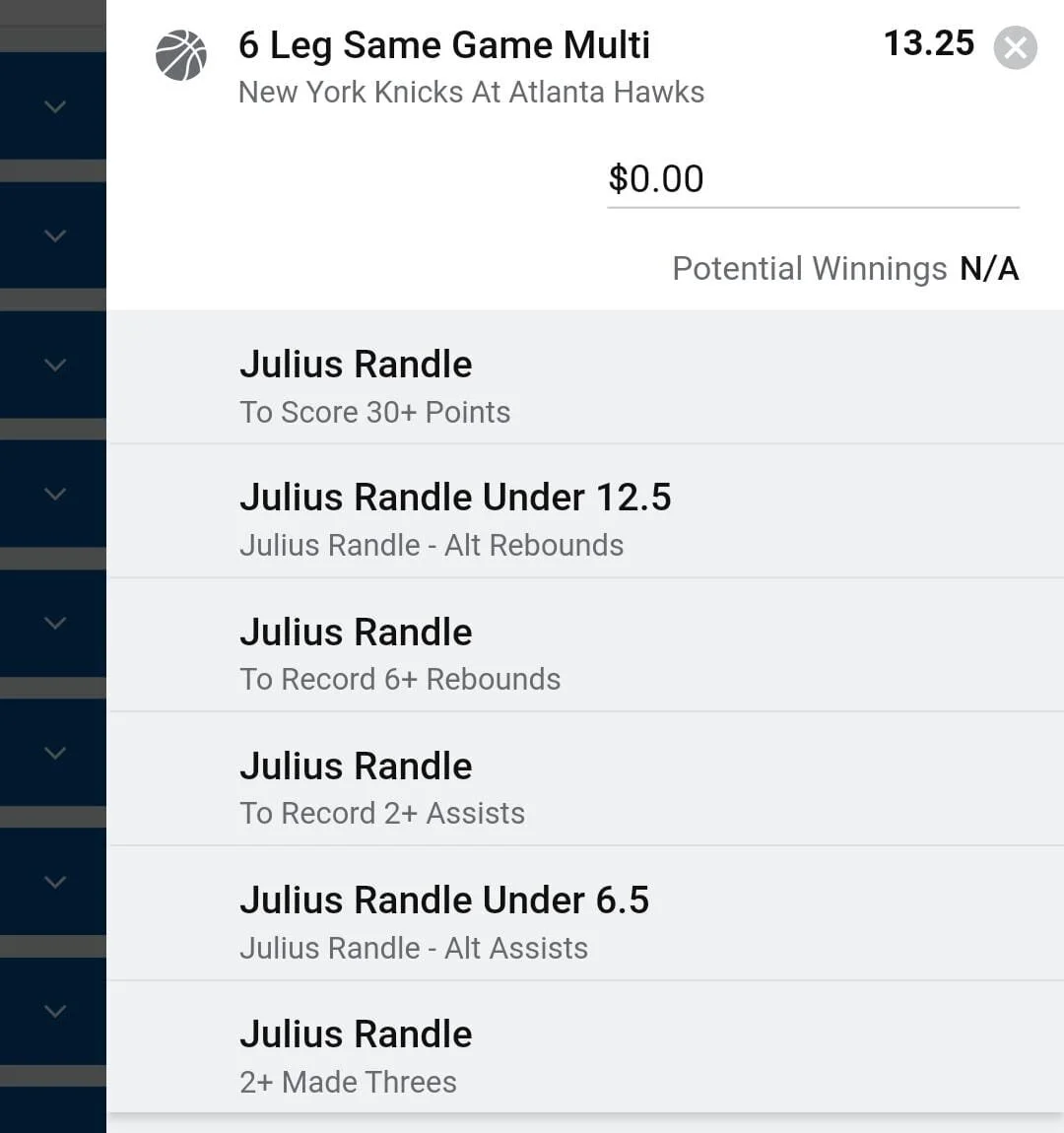 Julius Randle 1.5 units. Take odds over $9