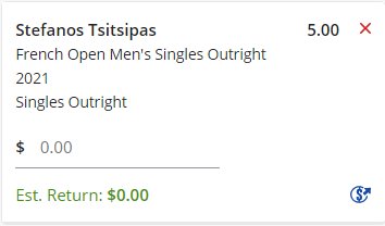 Tsitipas to win - Stake 1 Unit, Minimum Odds 4.5, Best Book - Lads/Neds